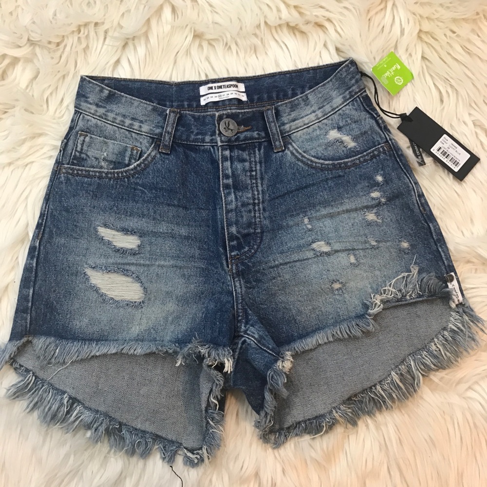 One Teaspoon Distressed Denim Shorts - Blue